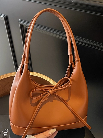 Bolso de Hombro de Cuero PU de Moda para Mujer con Lazo Bolso Axilar Simple de Gran Capacidad Bolso Tote Estilo Vintage Elegante