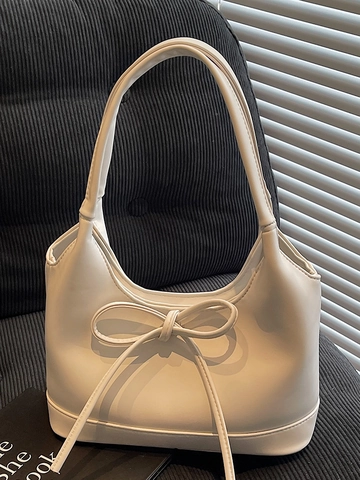 Bolso de Hombro de Cuero PU de Moda para Mujer con Lazo Bolso Axilar Simple de Gran Capacidad Bolso Tote Estilo Vintage Elegante