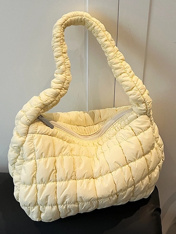 Dames Mode Gequilte Schoudertas Stedelijk Minimalistisch Wolkentas Grote Capaciteit Geplooide Handgreep Hobo Bag Stoffen Handtas