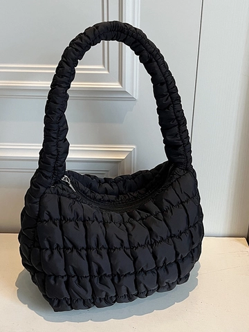 Dames Mode Gequilte Schoudertas Stedelijk Minimalistisch Wolkentas Grote Capaciteit Geplooide Handgreep Hobo Bag Stoffen Handtas