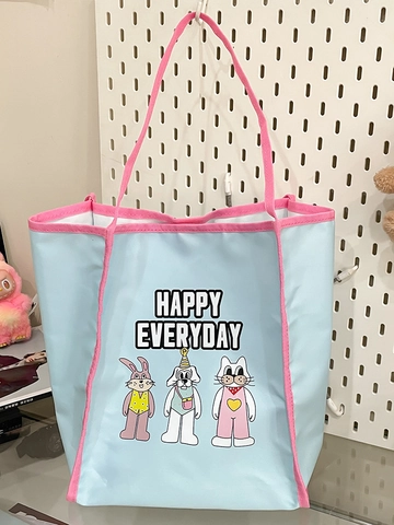 Große Kapazität Cartoon Bestickt Tote Bag Für Damen Sommer Nylon Schultertasche Happy Everyday Mode Einkaufstasche