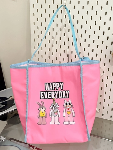 Große Kapazität Cartoon Bestickt Tote Bag Für Damen Sommer Nylon Schultertasche Happy Everyday Mode Einkaufstasche