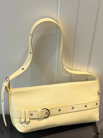 Bolso de Hombro de Axila de Cuero PU Estilo Coreano Para Mujer Bolso Tote de Moda Simple Con Ojetes Metálicos Color Sólido