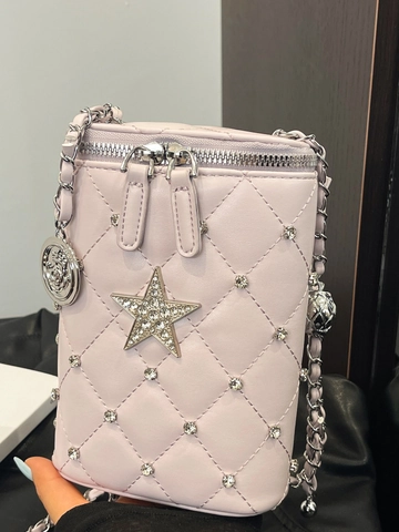 Borsa a Tracolla da Donna in Pelle PU Trapuntata per Cellulare Decorazione Stella in Strass Mini Borsa a Spalla alla Moda