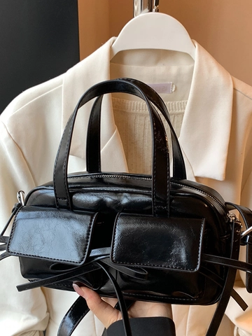 Mode Glänzende PU Leder Baguette Schultertasche Für Damen Nische Schicke Schleife Boston Handtasche Mit Verstellbarem Riemen Täglich Tasche