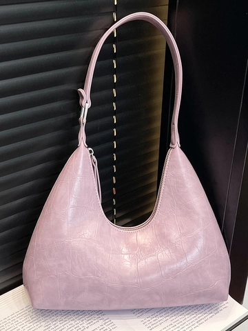 Niche Design Crocodile Pattern Hobo Bag For Women Minimalist PU Leather Underarm Bag Retro Solid Color Shoulder Bag Handbag