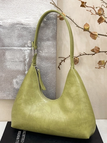 Niche Design Crocodile Pattern Hobo Bag For Women Minimalist PU Leather Underarm Bag Retro Solid Color Shoulder Bag Handbag
