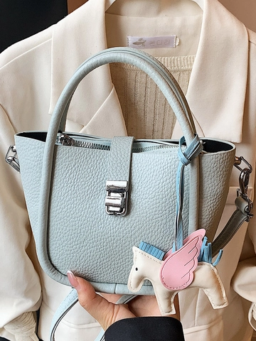Mode Damen PU Leder Beuteltasche Minimalistisch Litschi Muster Schultertasche Mit Pegasus Anhänger Große Kapazität Handtasche Sommer Neu Alltag Tasche
