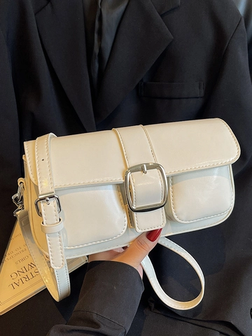 Borsa Sottobraccio in Pelle PU Minimalista per Donna Moda Tinta Unita Tracolla Fibbia in Metallo Borsa a Mano Pendolarismo