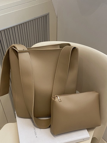 Borsa a Spalla da Donna Minimalista in Pelle PU Urban Chic Tote ad Alta Capacità Con Bustina Interna Pendolarismo Quotidiano