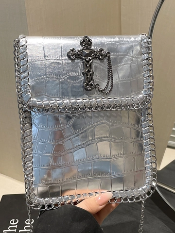 Γυναικεία Τσάντα Χιαστί Gothic Με Μοτίβο Κροκόδειλου Δέρμα PU Μικρή Τετράγωνη Τσάντα Ώμου Με Μεταλλικό Σταυρό Διακόσμηση