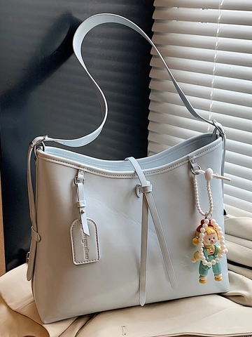 Vrouwen Mode Zacht PU Leer Tote Tas Grote Capaciteit Minimalistische Schoudertas Met Pop Hanger Stedelijk Eenvoudig Casual Boodschappentas