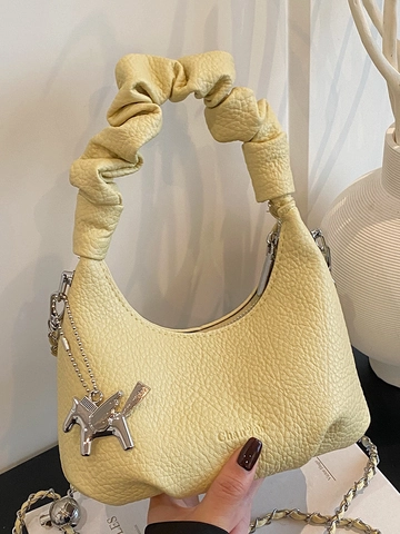 Bolso Hobo de Nube Plisado de Moda para Mujer Cuero de PU Textura de Lichi Bolso de Axila Urbano Minimalista Bandoulière con Cadena de Metal Colgante de Caballo