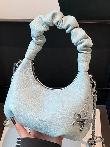 Bolso Hobo de Nube Plisado de Moda para Mujer Cuero de PU Textura de Lichi Bolso de Axila Urbano Minimalista Bandoulière con Cadena de Metal Colgante de Caballo