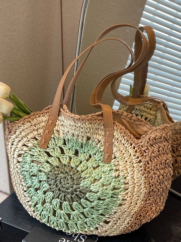 Handgeweven Stro Schoudertas Voor Dames Contrastkleur Grote Capaciteit Strand Tote Bag Zomer Vakantie Casual Mode Handtas Hobo Tas