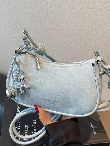 Dames Geplooide PU Leren Schoudertas Metallic Hobo Tas Met Ballonhond Hanger Knoop Riem Mode Crossbody Portemonnee Voor Dames