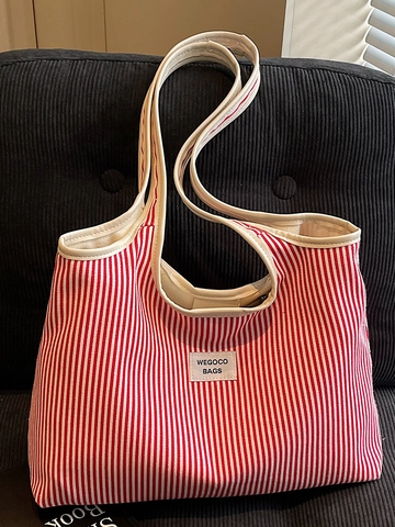 Damen Gestreift Segeltuch Tragetasche Große Kapazität Minimalistisch Schultertasche Trendy Täglich Pendeln Shopper Handtasche Schick Elegant