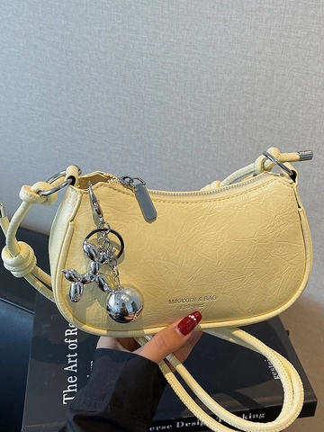 Dames Geplooide PU Leren Schoudertas Metallic Hobo Tas Met Ballonhond Hanger Knoop Riem Mode Crossbody Portemonnee Voor Dames