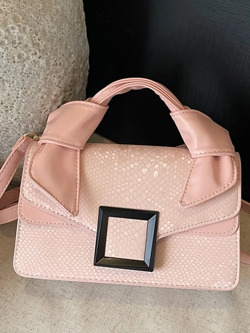 Women Snake Pattern Embossed PU Leather Shoulder Bag With Square Buckle Fashion Crossbody Handbag For Daily Party Handbag