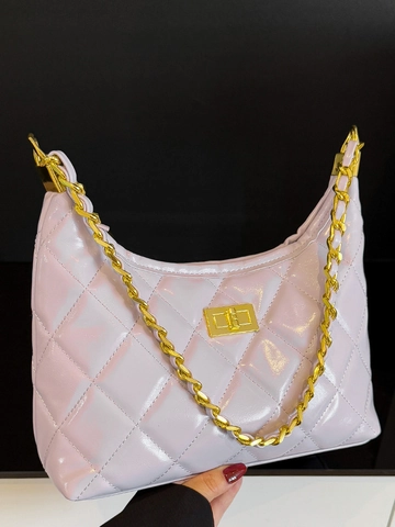 Bolso de Hombro de Cuero PU con Acolchado de Rombos para Mujer Correa de Cadena Dorada Cierre de Giro Bolso Hobo para Diario