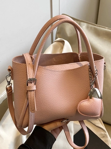 Borsa a Secchiello in Pelle PU a Grana Litchi alla Moda per Donna Borsa a Tracolla Estiva Minimalista Con Ciondolo a Cuore