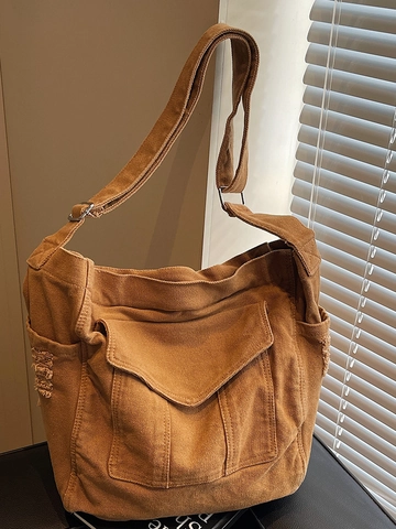 Große Kapazität Leinwand Umhängetasche Für Damen Vintage Distressed Tote Messenger Bag Lässig Pendeln Schule Crossbody Tasche