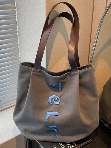 Borsa Tote in Tela a Grande Capacità da Donna Borsa a Tracolla Casual Con Ricamo a Lettere Minimalista Pendolare Estate