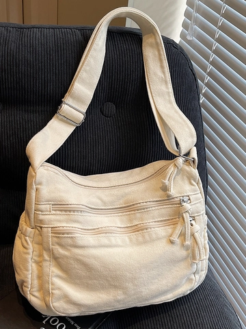 Damen Vintage Canvas Umhängetasche Mehrfachtaschen Große Kapazität Crossbody Bag Lässige Tote Bag Mit Verstellbarem Riemen