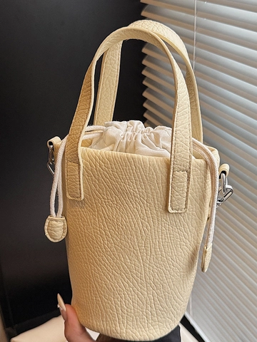 Borsa a Secchiello Mini in Pelle PU Con Trama Litchi da Donna Borsa a Tracolla alla Moda Con Tasca a Coulisse Borsetta Casual