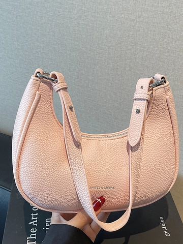 Elegante Bolso de Hombro Hobo de Media Luna Mujer 2025 Verano Cuero PU Grano Lichi Bolso de Mano Color Sólido Diario
