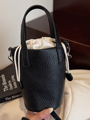 Borsa a Secchiello Mini in Pelle PU Con Trama Litchi da Donna Borsa a Tracolla alla Moda Con Tasca a Coulisse Borsetta Casual