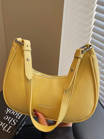 Elegante Bolso de Hombro Hobo de Media Luna Mujer 2025 Verano Cuero PU Grano Lichi Bolso de Mano Color Sólido Diario