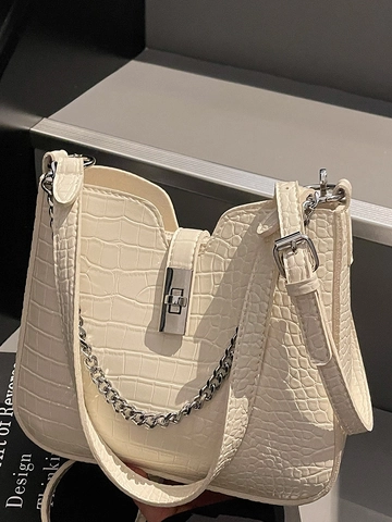 Vintage Krokodilmuster PU Umhängetasche Für Damen Mode Silber Kette Achseltasche Elegante Tägliche Pendeln Umhängetasche Handtasche