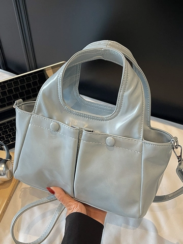Borsa a Spalla Donna in Pelle PU Lucida Minimalista Borsa a Mano con Doppie Tasche e Tracolla Regolabile