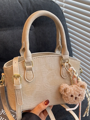 Sac Bandoulière en PU à Motif Crocodile de Mode d'Été pour Femmes Sac à Main de Style Coréen avec Pendentif Ours en Peluche