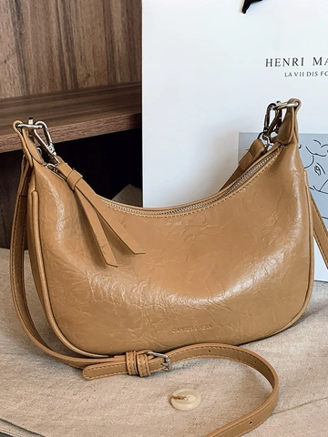 Women Urban Minimalist PU Leather Underarm Shoulder Bag Fashion Solid Color Stitching Crescent Hobo Crossbody Handbag Daily Use