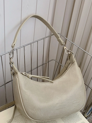 Women Urban Minimalist PU Leather Underarm Shoulder Bag Fashion Solid Color Stitching Crescent Hobo Crossbody Handbag Daily Use