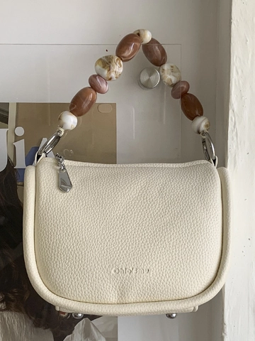 Dames Litchi Korrel PU Leer Schoudertas Groot Kralen Handvat Niche Crossbody Tas Trendy Emmertas Onderarmtas Dagelijks