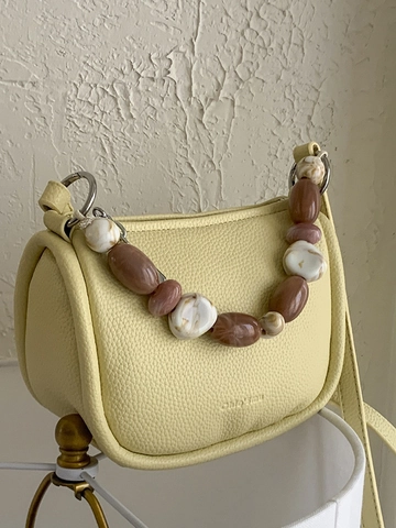 Dames Litchi Korrel PU Leer Schoudertas Groot Kralen Handvat Niche Crossbody Tas Trendy Emmertas Onderarmtas Dagelijks