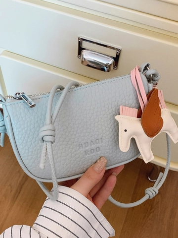 Sac à Bandoulière de Mode pour Femmes en Cuir PU Texture Galet Petit Sac Bandoulière Avec Pendentif Cheval Sac à Main Carré Décontracté