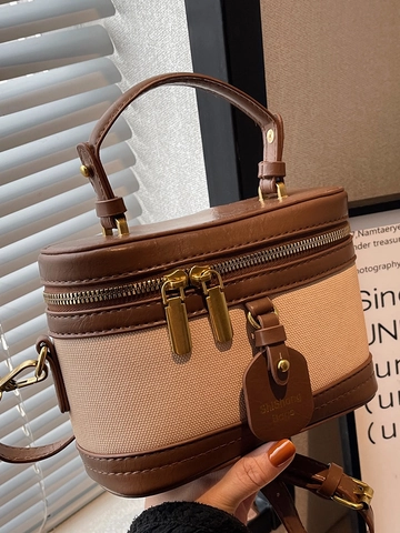 Bolso Caja Retro para Mujer Color en Contraste Bolso Bandolera de Nicho Lona Cuero PU Patchwork Bolso de Mano Tendencia de Verano Bolso Cuadrado Portátil