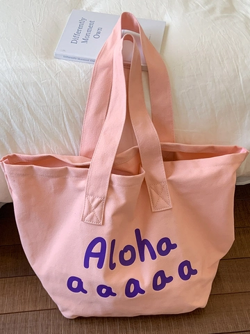 Aloha Druck Große Kapazität Canvas Tote Bag Für Damen Kontrastfarbe Sommerurlaub Pendeln Student Casual Schultertasche
