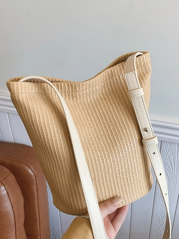 Damen Stilvolle Geflochtene PU Leder Beuteltasche Urban Minimalistische Schultertasche Mit Verstellbarem Riemen Urlaub Handtasche