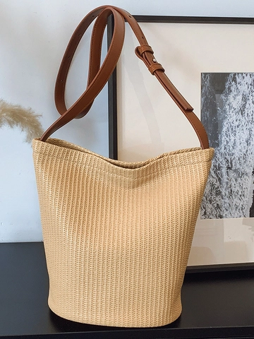 Damen Stilvolle Geflochtene PU Leder Beuteltasche Urban Minimalistische Schultertasche Mit Verstellbarem Riemen Urlaub Handtasche