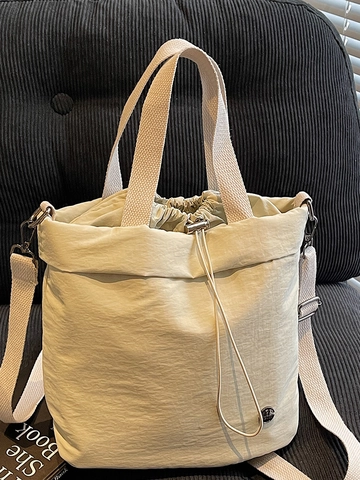 Bolso Tote de Tela Minimalista para Mujer con Cordón Bolso de Hombro y Bandolera Casual Diario con Correa Ajustable Color Sólido