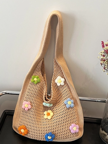 Borsa Tote con Fiori all'Uncinetto Fatta a Mano Donna Borsa a Tracolla in Maglia Traforata Floreale Borsetta Casual Moda