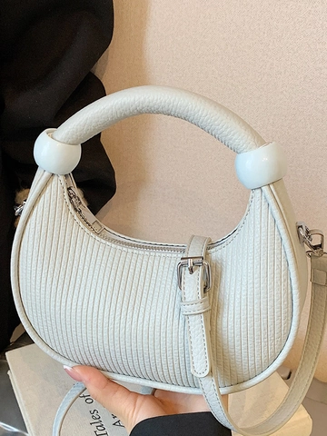Fashion Women PU Leather Crescent Shoulder Bag Vertical Pleated Texture Round Handle Bag With Removable Adjustable Strap