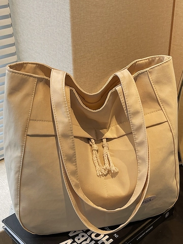 Bolso Tote de Lona Simple para Mujer Bolso de Hombro de Gran Capacidad con Cordón Parche Good Luck para Estudiantes Trabajo