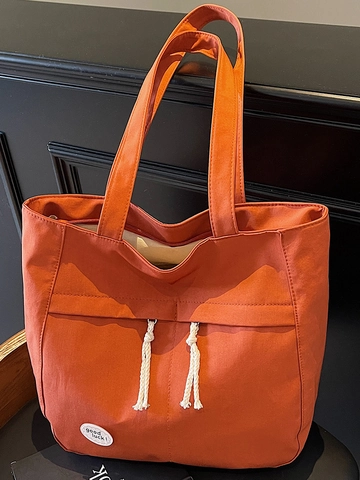 Bolso Tote de Lona Simple para Mujer Bolso de Hombro de Gran Capacidad con Cordón Parche Good Luck para Estudiantes Trabajo