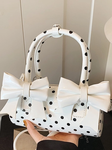 Borsa a Spalla con Fiocco e Pois da Donna Dolce Vintage in Pelle PU Borsa a Cilindro Moda Borsa a Mano Versatile per Donna